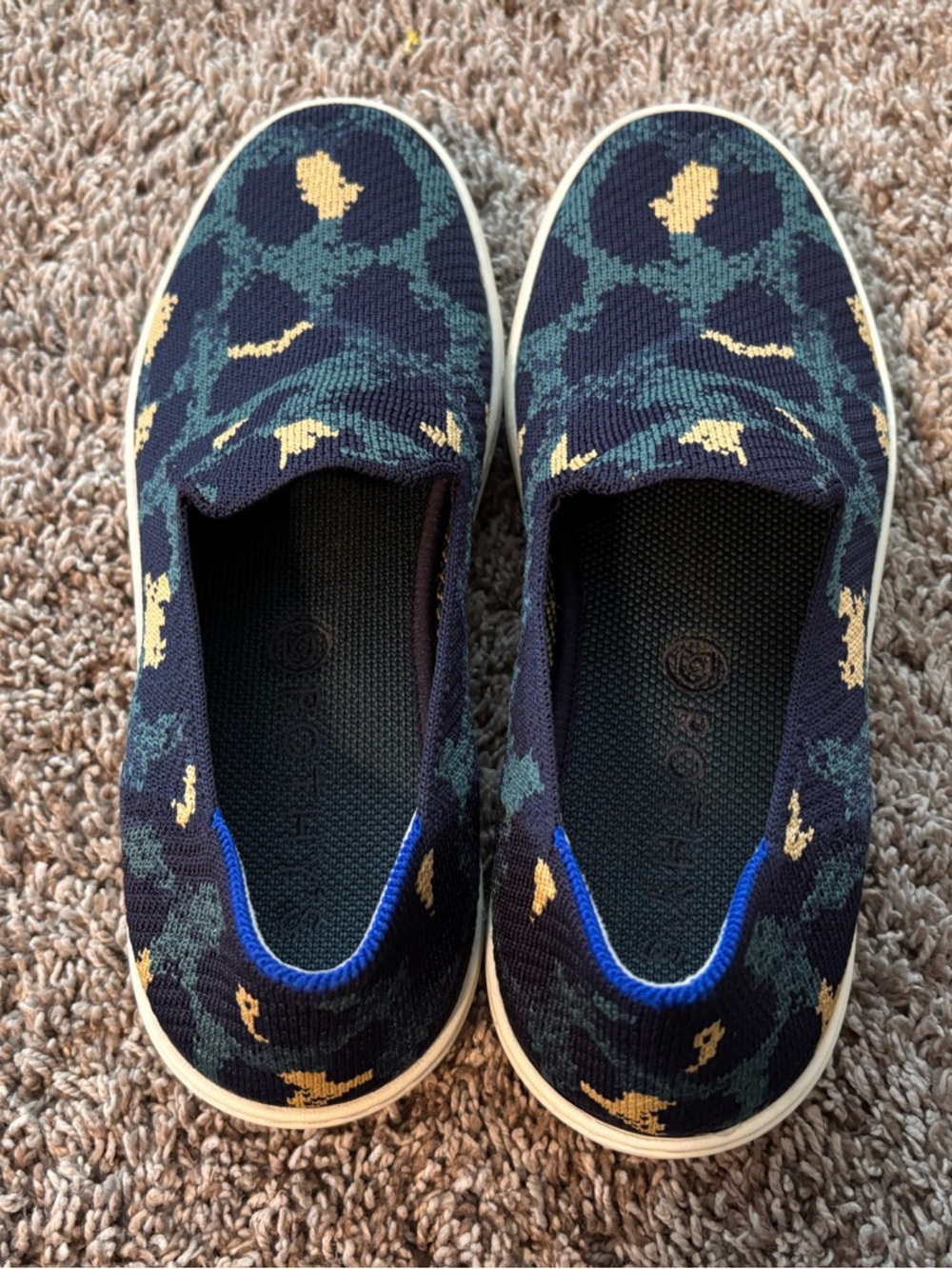 Rothy’s Camo Slip-On Sneakers Size 7 Navy Green Gold Washable Knit - Picture 4 of 8